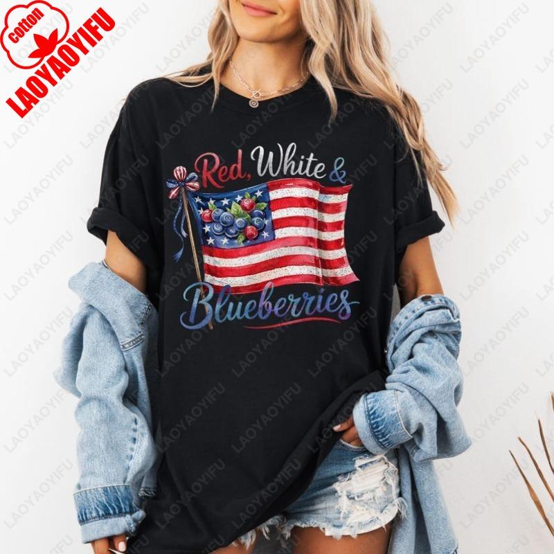 

Red White Blueberries Patriotic 4th of July Tee The Stars and The Stripes America Free Tshirt Men Women High Quality Cotton Tops S
