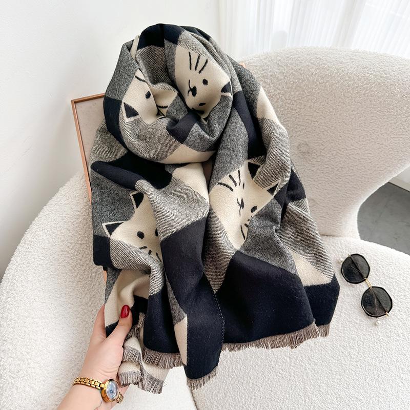 New plaid imitation cashmere scarf women's versatile kitten warm casual shawl autumn and winter fashion thickened scarf