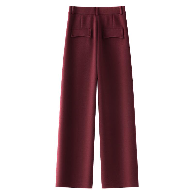 Ancola Women's Red Wool Pants: Soft, Cozy Straight-Leg Wide Pants for Autumn/Winter 2024