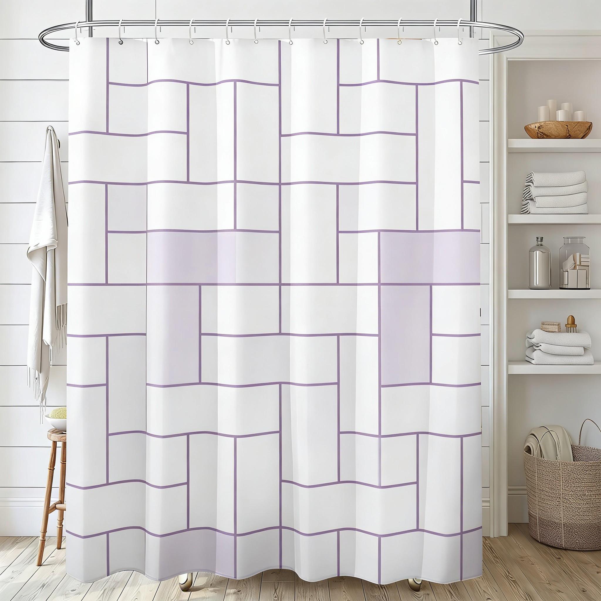 

Modern Purple & White Geometric Brick Pattern Waterproof Shower Curtain W60H190(CM)-1 Pcs