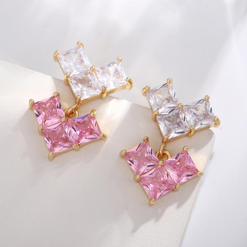Zircon Drop Earrings With Glittering Lotus Water Drop Design For Women Summer