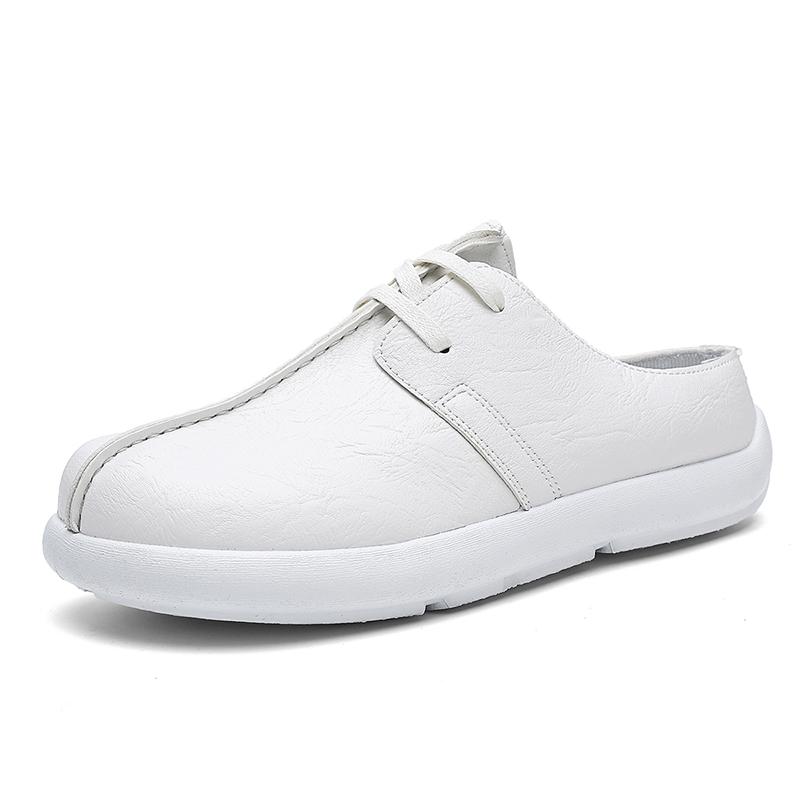 Platform Open Back Casual Shoes Half Shoes for Men Mules White Backless Loafers Slippers Closed-toe Slides Sandal Slip On Flats