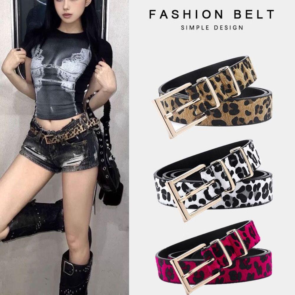 Y2K Leopard Print Belt Plush Punk Waistband Korean Style PU Leather Waist Belt Female/Girls