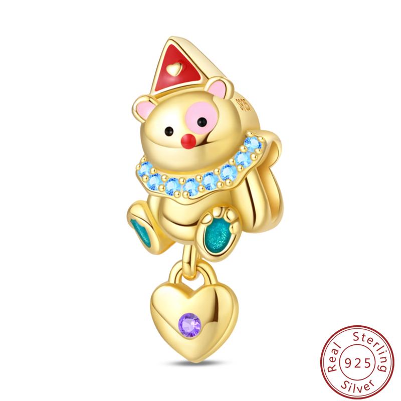 Süßes Kupfer Zirkuskleid Blumen Plüsch Junggesellenhut Bärenanhänger Perlen 3mm DIY Schmuck