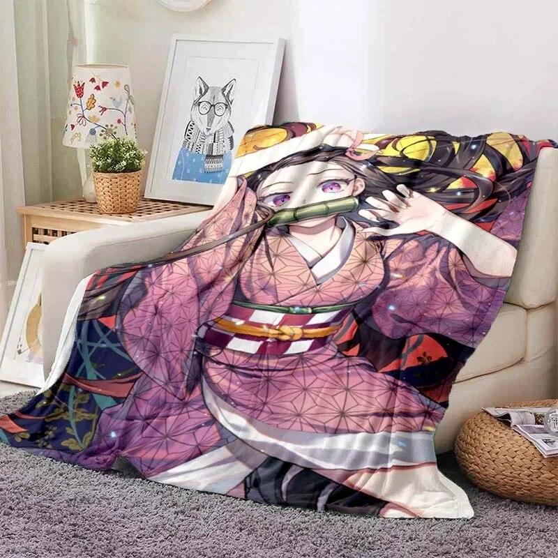 Kamado Nezuko Flannel Demon Slayer Blanket Washable Sofa Cover Hiking Picnic Fashionable Leisure Napping Throw Blankets