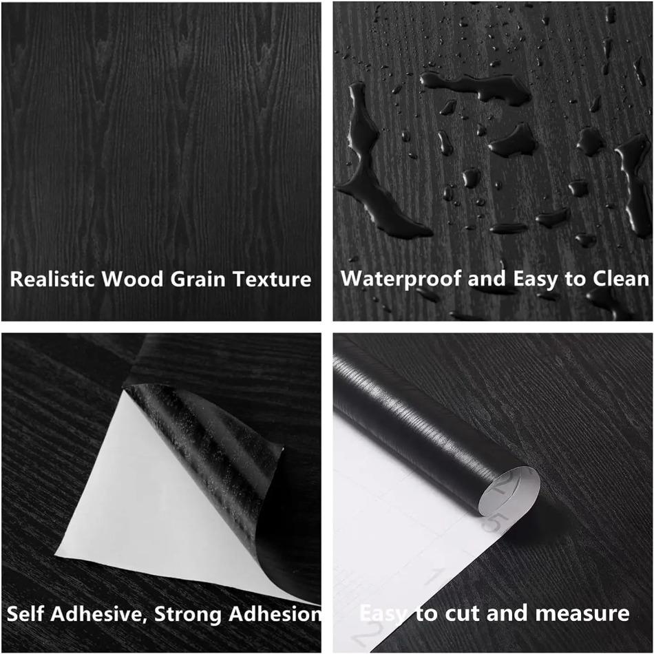 90CM Wood Grain Stickers for Furniture Waterproof Vinyl Wall Sticker Self Adhesive PVC Wallpaper Kitchen Cabinet Door Renovation