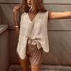 Crochet V-Neck Vest Cardigan Sleeveless Knit Top Women