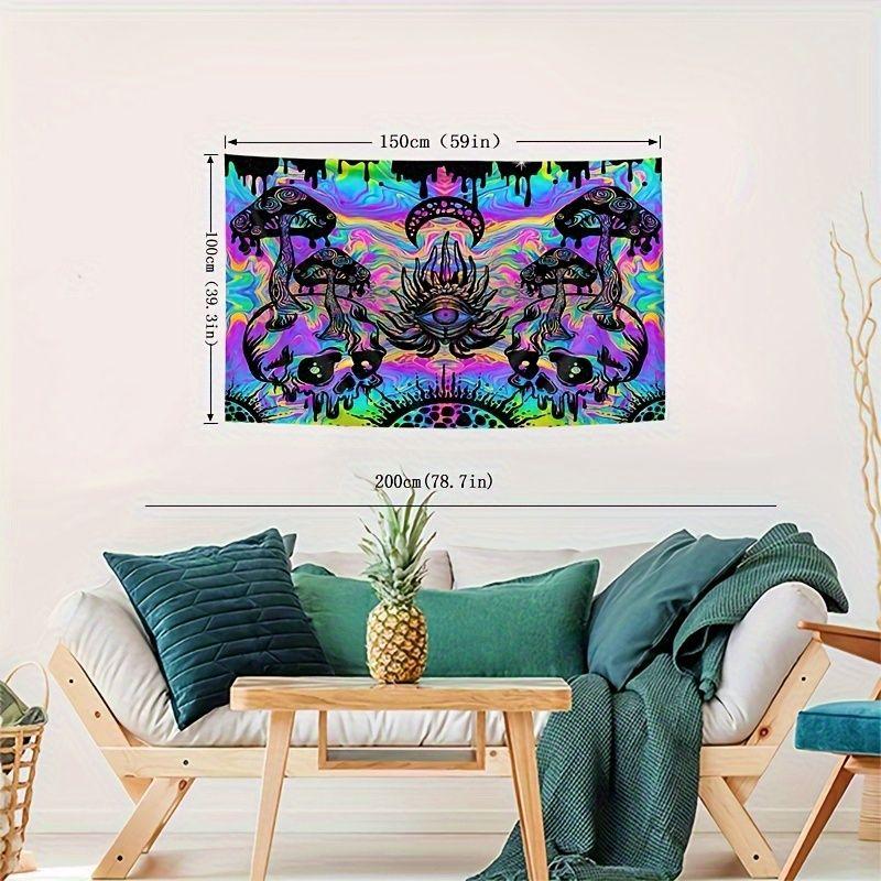 Psychedelic Mushroom Skull Wall Hanging Trippy Rainbow Swirl Third Eye Tapestry Hippie Dorm Bedroom Decor Cloth
