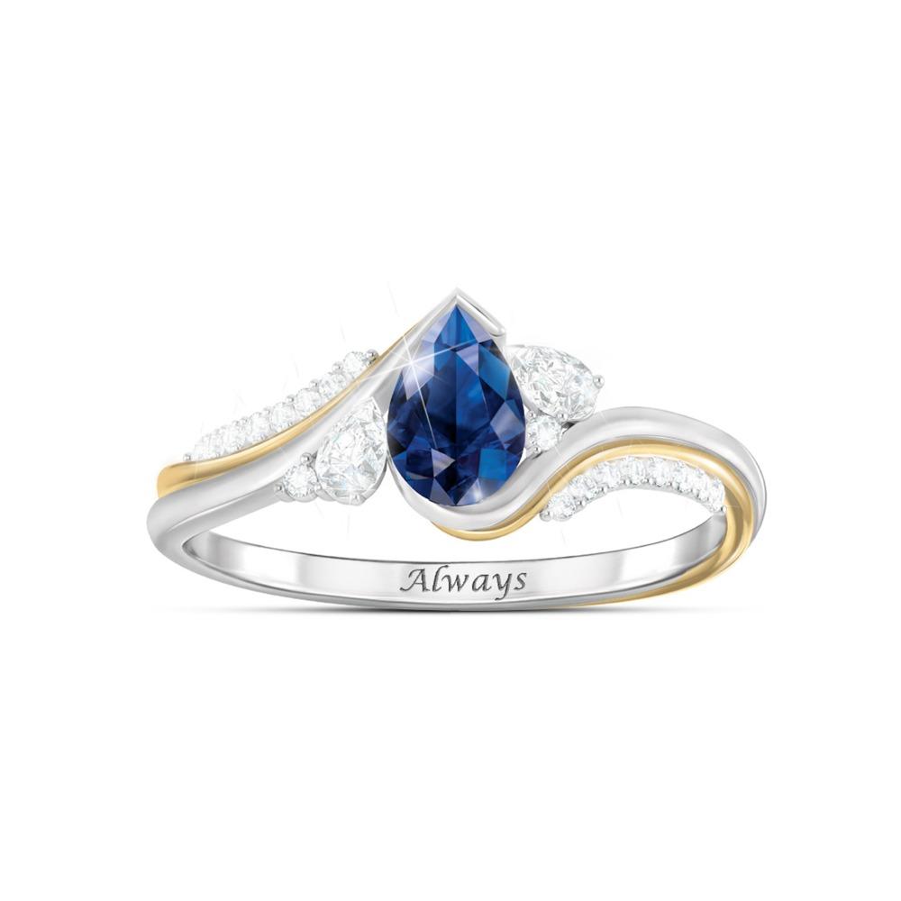 

Simple Delicate Niche Two-color Water Drop Blue Zirconia Ring Female Romantic Wedding Trend Party Birthday Accessories 9