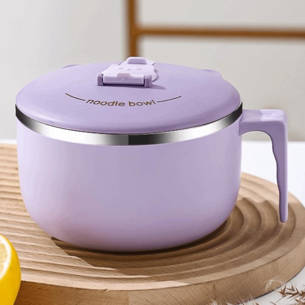 Japanese-style Student Instant Noodle Bowl 304 Stainless Steel 1300 ML Ramen Bowl Handle with Lid Food Serving Bowl School