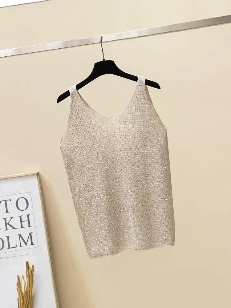 Korean Style Ice Silk Knit Sleeveless Loose Vest Top