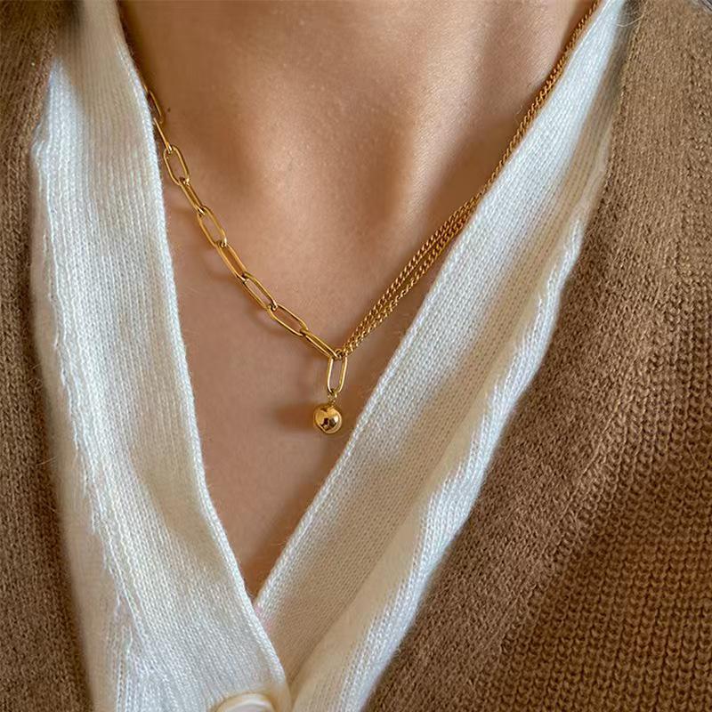 Elegante Titanstahl-Perlenketten-Halskette - Nicht verblassend, Schlichtes High-End-Design für Damen