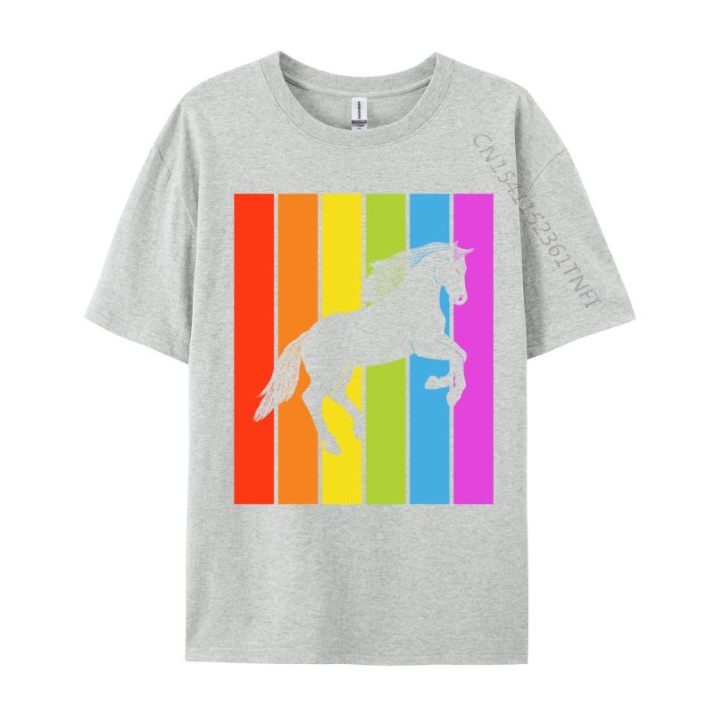Cute Rainbow Horse Jumping Equestrian Image Casual Europe Tops Shirt Latest Cotton Tops Shirts Men's Men Tshirt Printed On