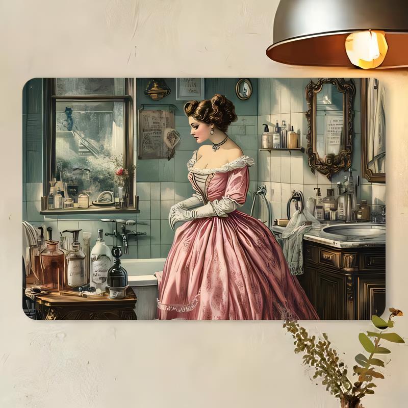 Dama Parisina Vintage con Vestido Rosa Letrero de Lata para Cocina Arte de Pared Francés Retro Decoración de Letrero de Lata Metálica para Decoración de Cafetería Bar Restaurante