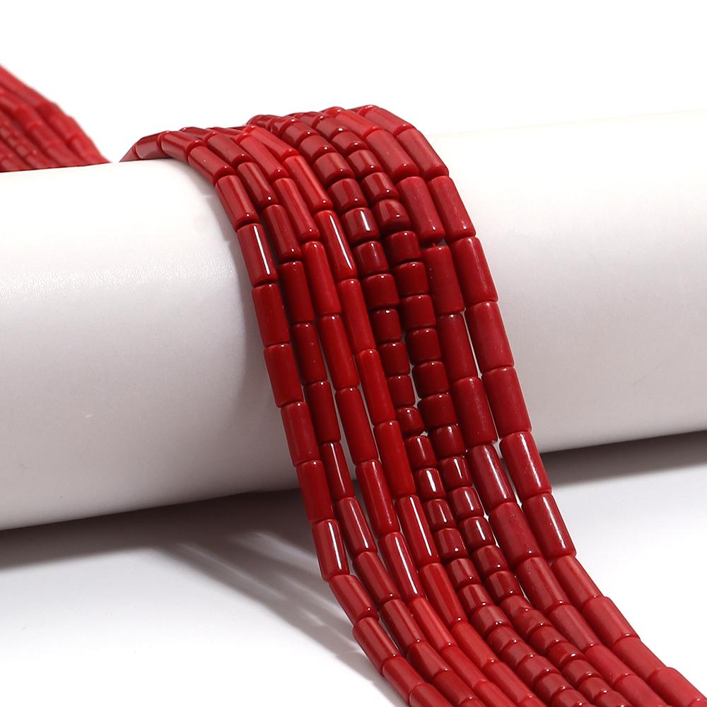 Natural Stone Beads Imitation Red Coral Cylindrical Gemstone Loose Beads For Jewelry Making DIY Bracelets Necklace Accessories