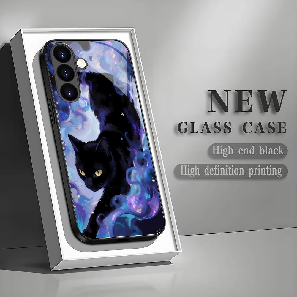 Colorful Cat Pattern Tempered Glass Phone Case Suitable for Samsung Galaxy S26 S25 S24 S22 S21 S20 FE/Ultra/Plus5G Anti Drop