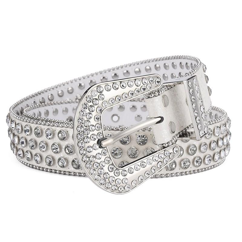 Amazon Fashion Men's and Women's Belts Punk Style Rock Trend Flow Rivet rhinestone Inlaid Wide Belt Women's Versatile Jeans Belt