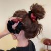 Retro Korean Style Velvet Hair Ties with Red Heart & Pearl Beads Elegant Ponytail Hair Ties for Women Daily Hair Accessories