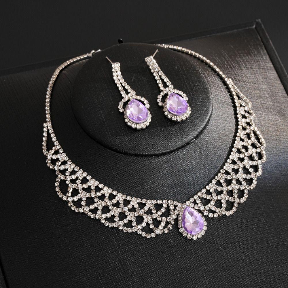 Shining Necklace Earrings Set Crystal Crystal Necklace Set Bridal Rhinestone Jewelry Set  Banquet