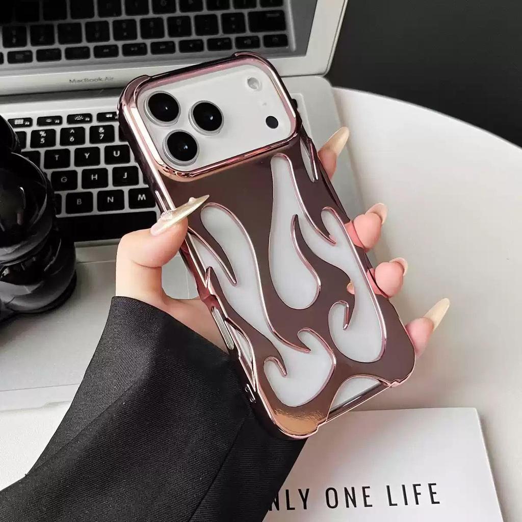 Hollow Flame Electroplated Heat Dissipation Mesh Case for iPhone 15 Pro Max, Drop-Proof Design