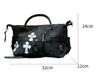 2025 Little Red Book Chrome Hearts Black & White Patchwork Travel Bag with Roman Metal Cross Shoulder Strap