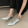 Fashion Luxury Crystal Buckle Kitten Heel Design Brand Pumps Women Fashion Pointed Toe Narrow Band Dress Shoe Elegant Wedding Bride Shoe