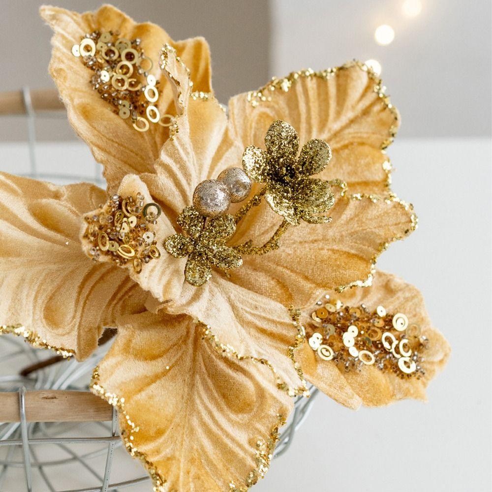 Simulation Artificial Poinsettia Flower 22cm Christmas Tree Decorations  Party Gifts