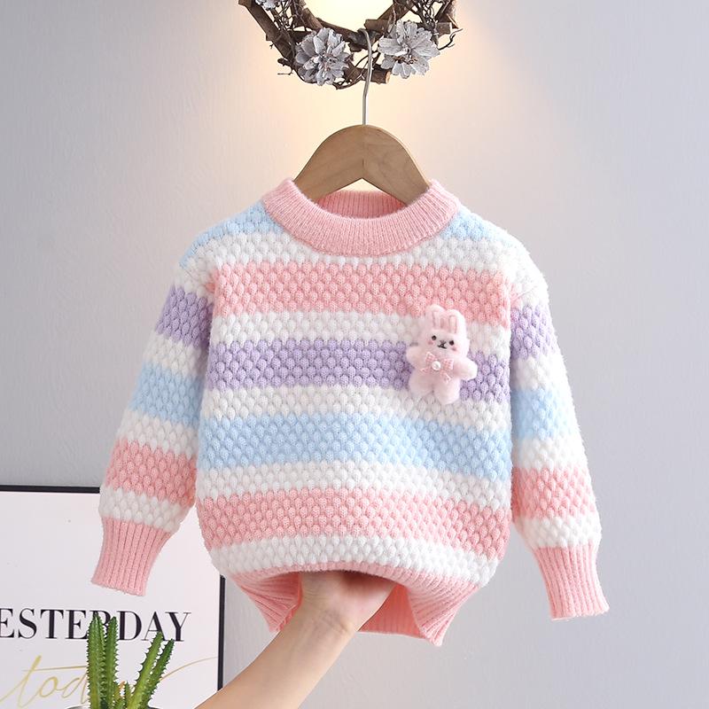 Girls Striped Wool Sweater - Stylish & Warm for Spring, Autumn & Winter 2024 90 cm розовый