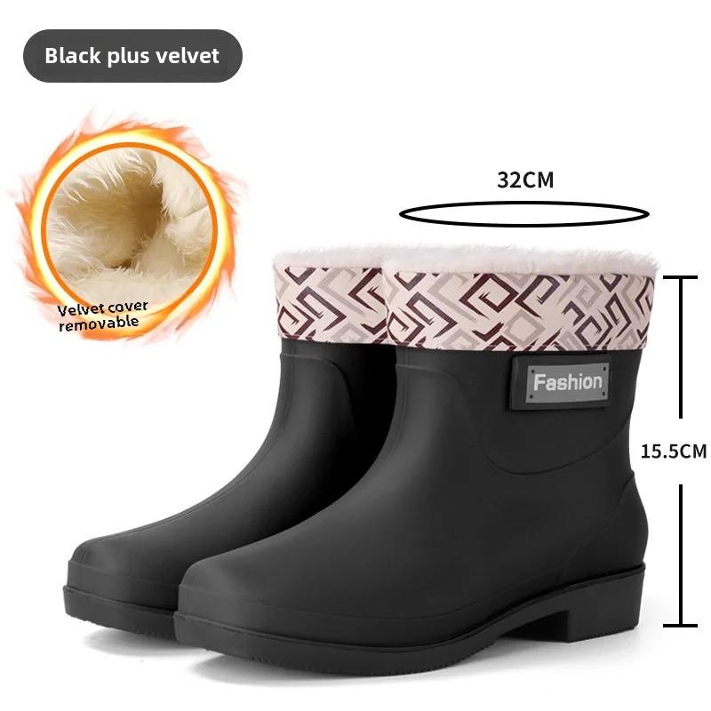 

Matte Finish Mid-Calf Women s Rain Boots Anti-Slip Kitchen Waterproof Garden Boots Low Heel Slip-On Shoes Pure Color Adult Footw 41