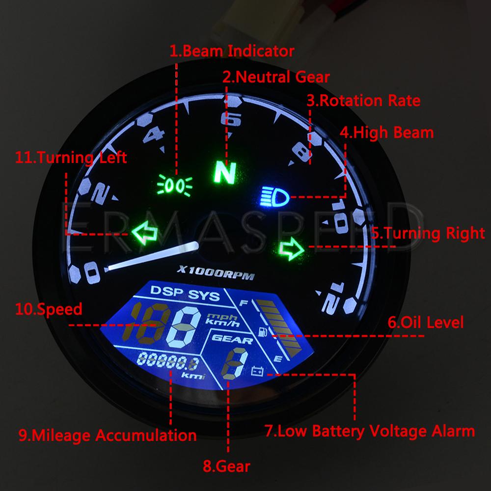 Universal Waterproof LCD Digital Motorcycle Meter Speedometer 12000RPM 8-18V Gear Tachometer Odometer Motorbike Street