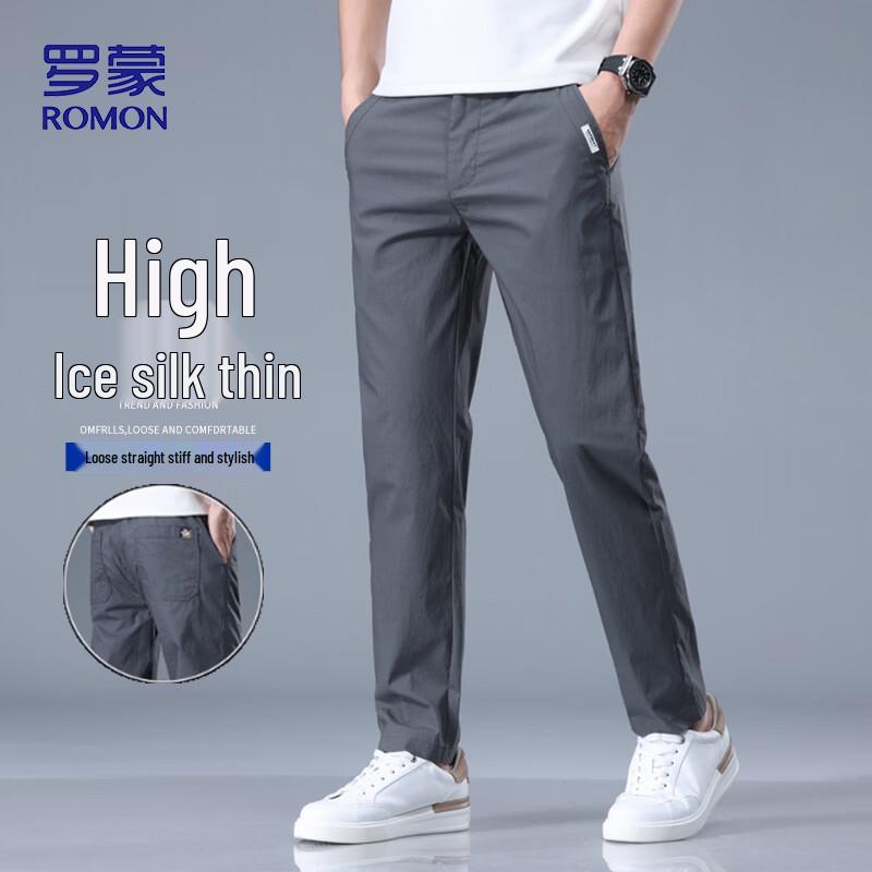 ROMON Men s Ice Silk Straight Leg Casual Pants 32