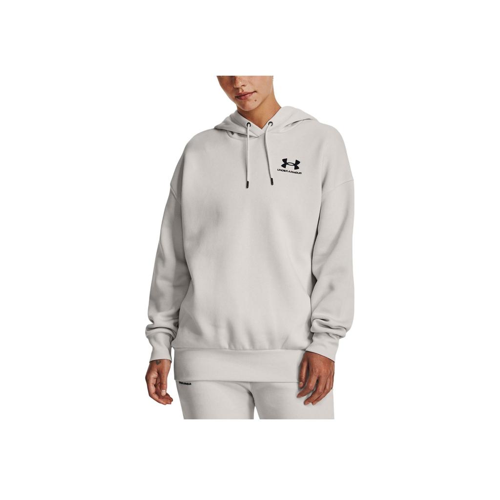 Under Armour Solid Loose Fit Hooded Long Sleeve Sweatshirt Women Tops Off-White 1379495-114