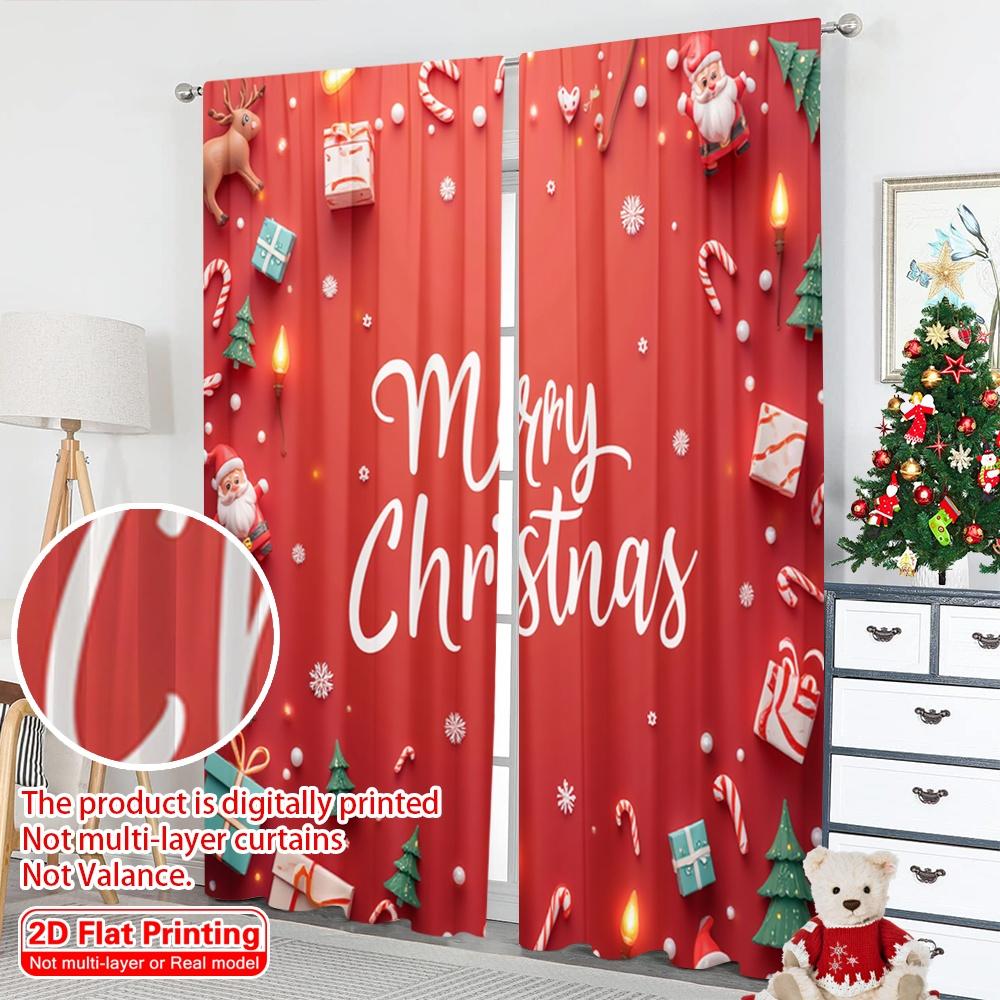 2pcs 2D flat printing Christmas Curtains Merry Christmas Festive Scene Polyester Without Electricity Spring Use for Classroom