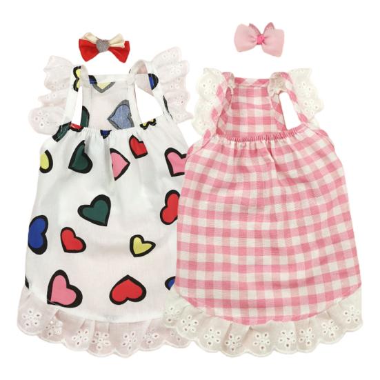 Šaty pro domácí mazlíčky Měkká krajka Módní potisk Pohodlné tenké rekvizitové šaty pro psy Bavlněné šaty s čelenkou Letní nabídka