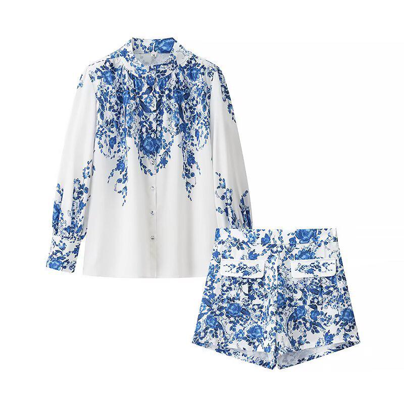 Spring 2025 Women's Ethnic Print Shirt & Shorts Set - European & American Style