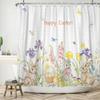 Waterproof Easter Theme Shower Curtain Bunny Easter Eggs Floral Basket Watercolor Check Pattern Design Spring Bathroom Decor