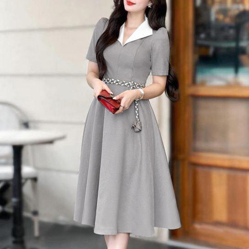 

ZANZEA Женское повседневное элегантное платье с V-образным вырезом, коротким рукавом, летнее M серый