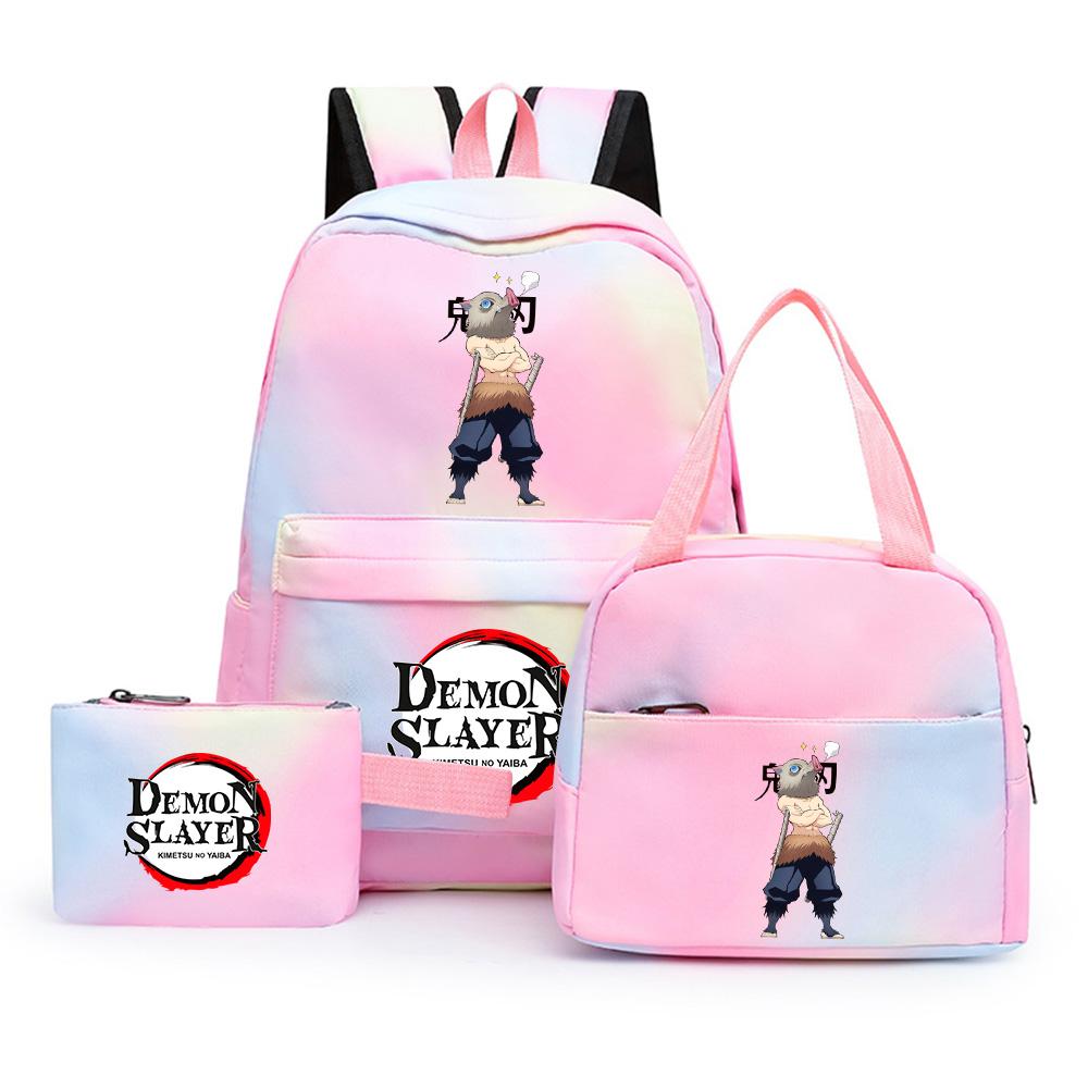 3Pcs/set Anime Demon Slayer Printed Backpack with Shoulder Bag Pengcil Case for Teenager Large Capacity Waterproof Bookbag Back To School Gift