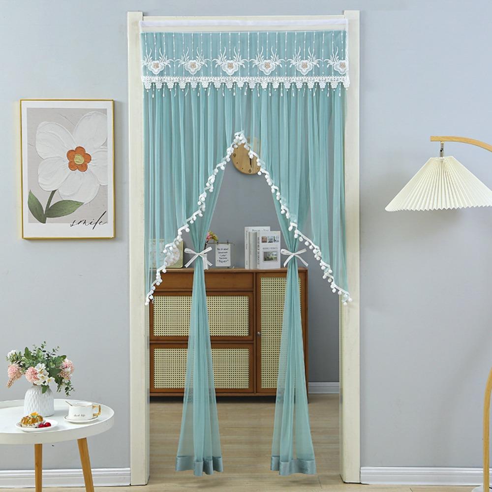 Breathable Lace Sheer Door Curtain Embroidered Door Drape Anti-mosquito Door Curtain  Summer