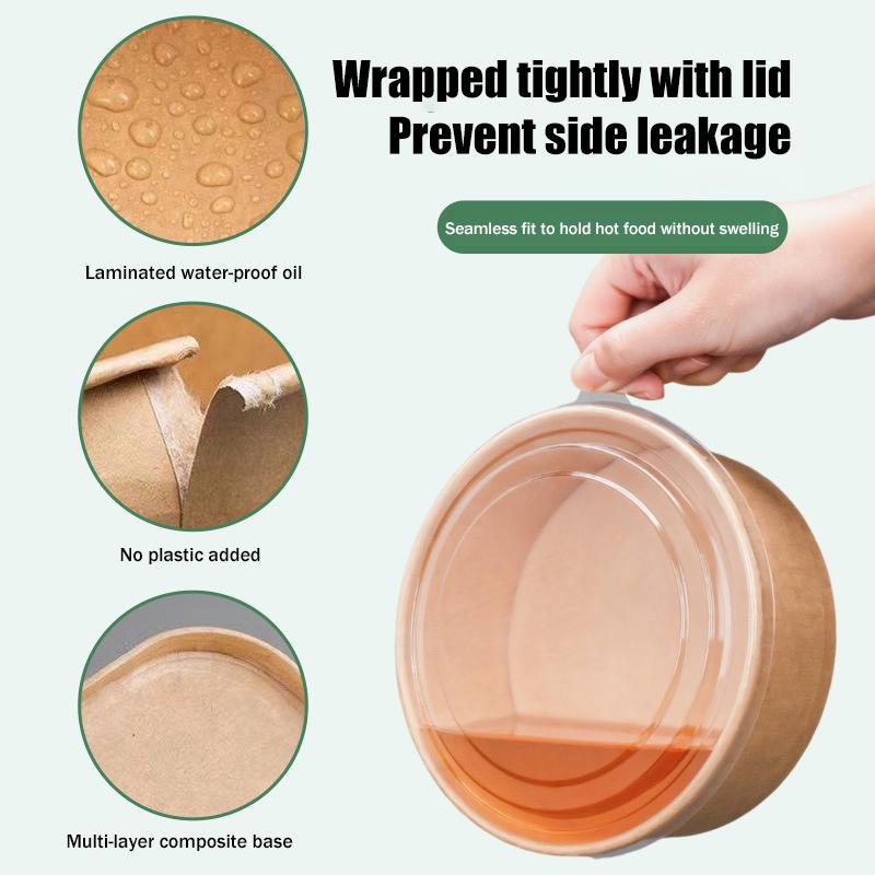 25pcs Kraft Paper Bowls Cups Fruit Salad Bowl Kraft Containers Salad Food Prep Kraft Box Cream Ice Snack Storage 500/750/1000ml