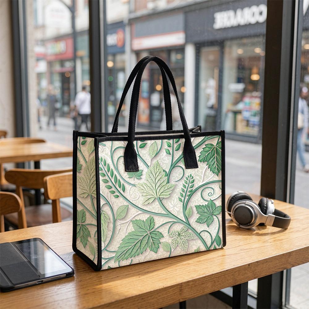Elegant Green Leaf Print Tote Bag Large Daily Use Handbag for Women Casual Outdoor Travel Carry Shoulder Bag