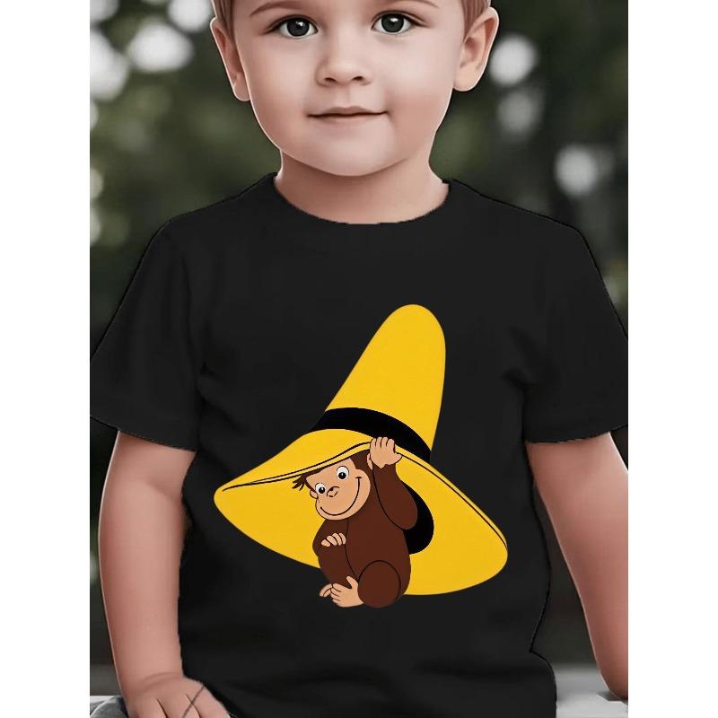Baby Short Sleeve Cartoon Monkey Yellow Big Hat Children'S Fun Print Summer T-Shirt