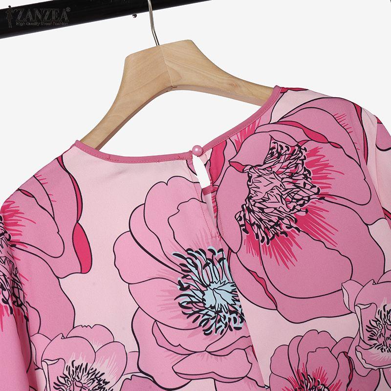 ZANZEA Damen Halbsleeve Blumenprint Bluse und Lange Hose Lässige Zweiteilige Sets