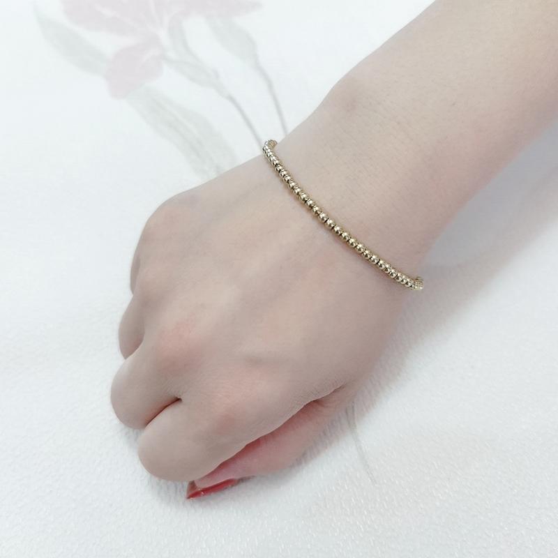 Fashion Jewelry Gold Plated Waterproof Metal Ball High Quality Smooth Diameter 3/4/6/8mm Elastic Stainless Steel Bracelet