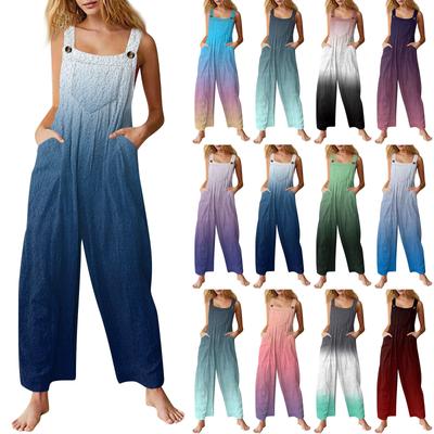 Damenmode Flanell bedruckt Casual Vintage ärmellos Knopf Jumpsuit