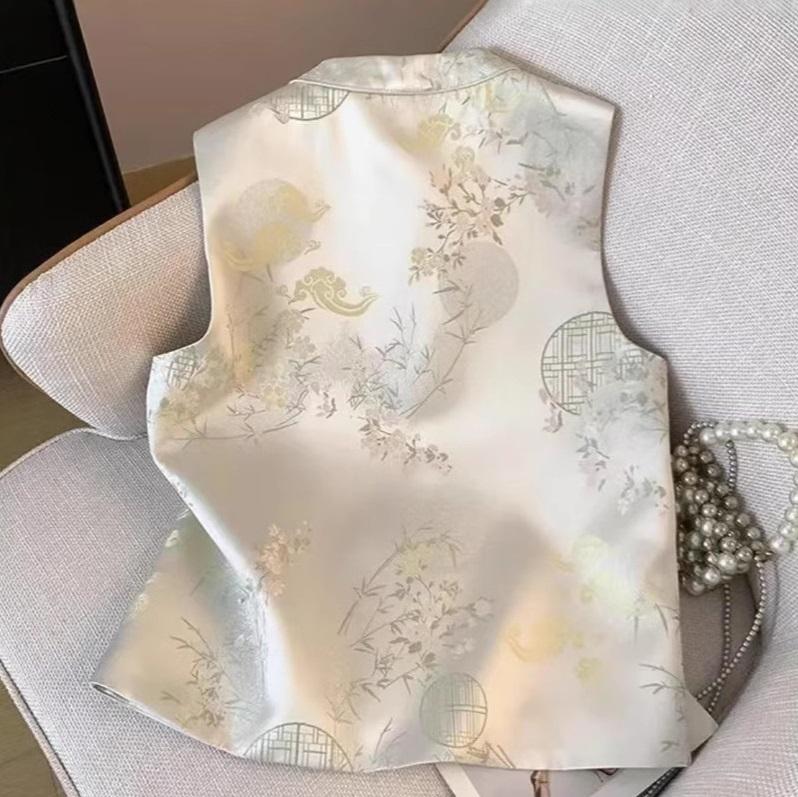 Chinese Style Waistcoat Women's Spring and Autumn Chinese Style Sleeveless Blouse Waistcoat Outer Wear Disc Buckle Vest Women's Jacket