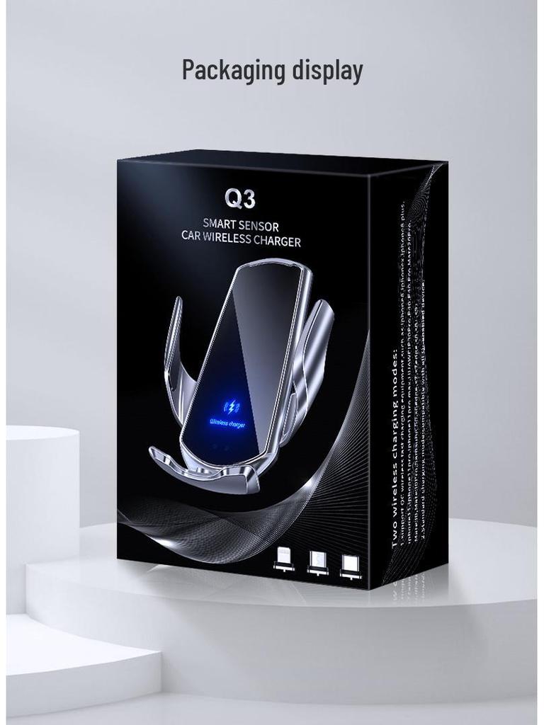 Q3 Wireless Car Charger Mount: 15W Automatic Clamping Phone Holder for Navigation