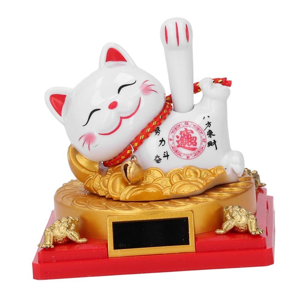 2.91x2.99x3.39in Solar Waving Lucky Cat Ornament Entryway Indoor Statue