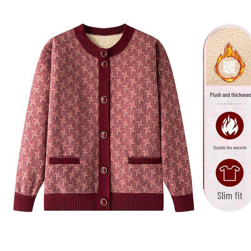 Mom's Floral Cardigan: Slimming, Fleece-Lined, Warm Short Jacket for Spring & Winter
