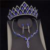 Blue Crystal Bridal Jewelry Sets for Women Fashion Tiaras Wedding Dress Crown Necklaces Earring Set Bride Jewelrry Accessories